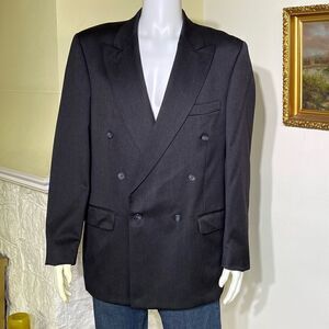 Leishman Pure New Wool Double Breasted Suit Coat Jacket Teflon Fabric Protector
